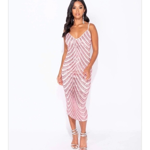 Dresses & Skirts - PINK SEQUIN CAMI STYLE BODYCON MIDI DRESS